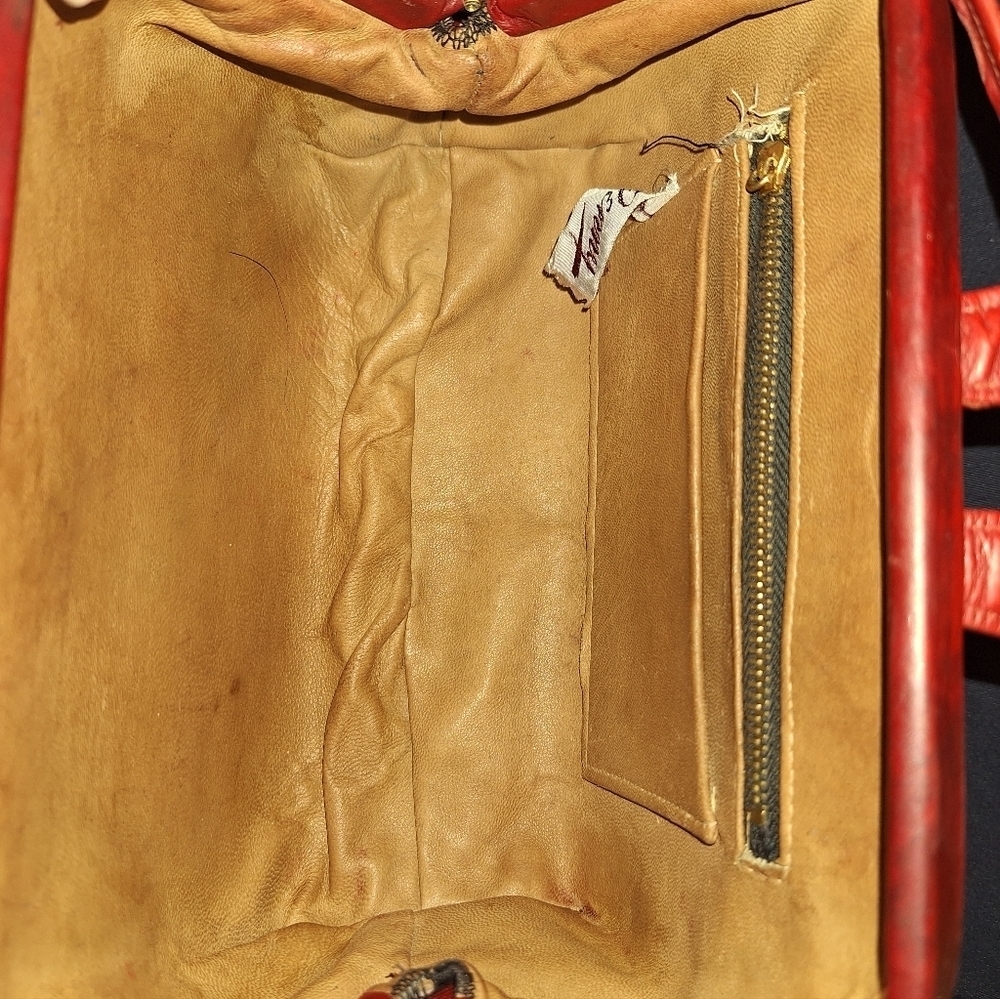 Vintage Red Leather Handbag Snap Closure Medium - Picture 3 of 8